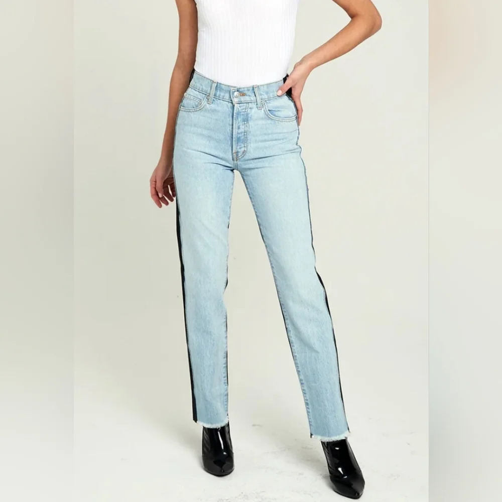 Revice Ex Boyfriend Two-Toned Straight Leg Ankle Jeans, Raw Hem, Size 26, EUC!